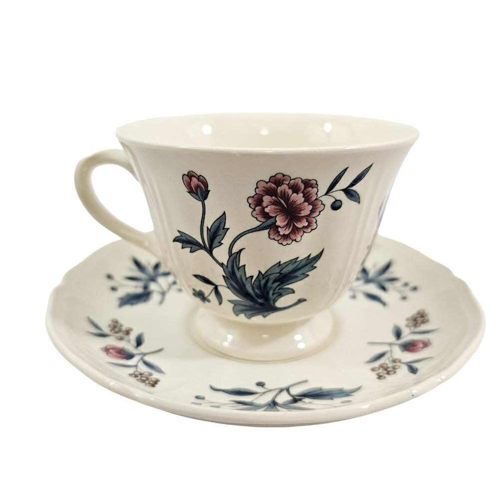 Wedgwood England Williamsburg Potpourri Floral Print Pedestal Cup and Saucer Set